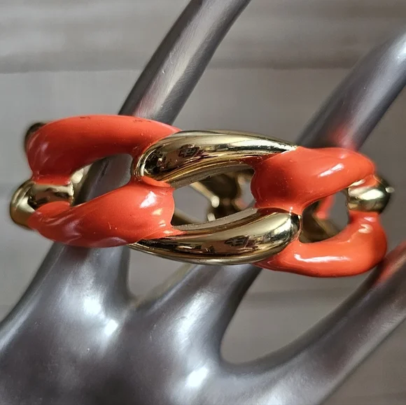 Vintage Clamper Bracelet. Chain Link Clamper. Orange & Gold Clamper. - Picture 2 of 9
